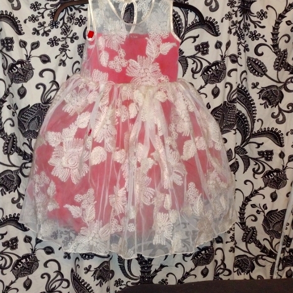 4T Magpie & Mable Layered Floral Embroidered Dress with Red Lining - Picture 1 of 6